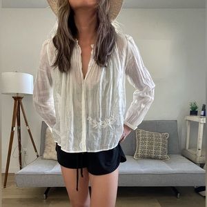 Isabel Marant Sheer White Blouse With Pintucked Pleats